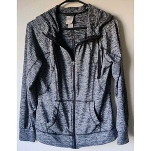 Champion Duo Dry Gray Hooded Fitted Track Jacket Full Zip Pockets Womens‎ Size S